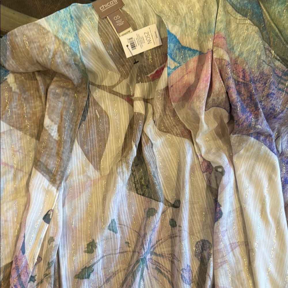 Chico's Blue and Purple Watercolor Blouse